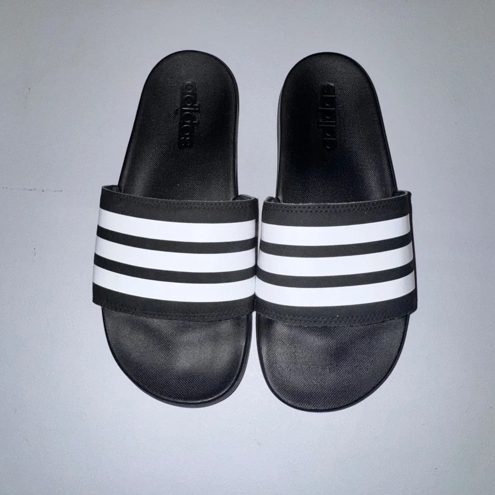 Adidas Adilette Shower Slide Sandals Black White Striped US 6 Men 3-Stripes